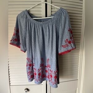 Talbots Short Sleeve Top with dark Orange Floral Accents
